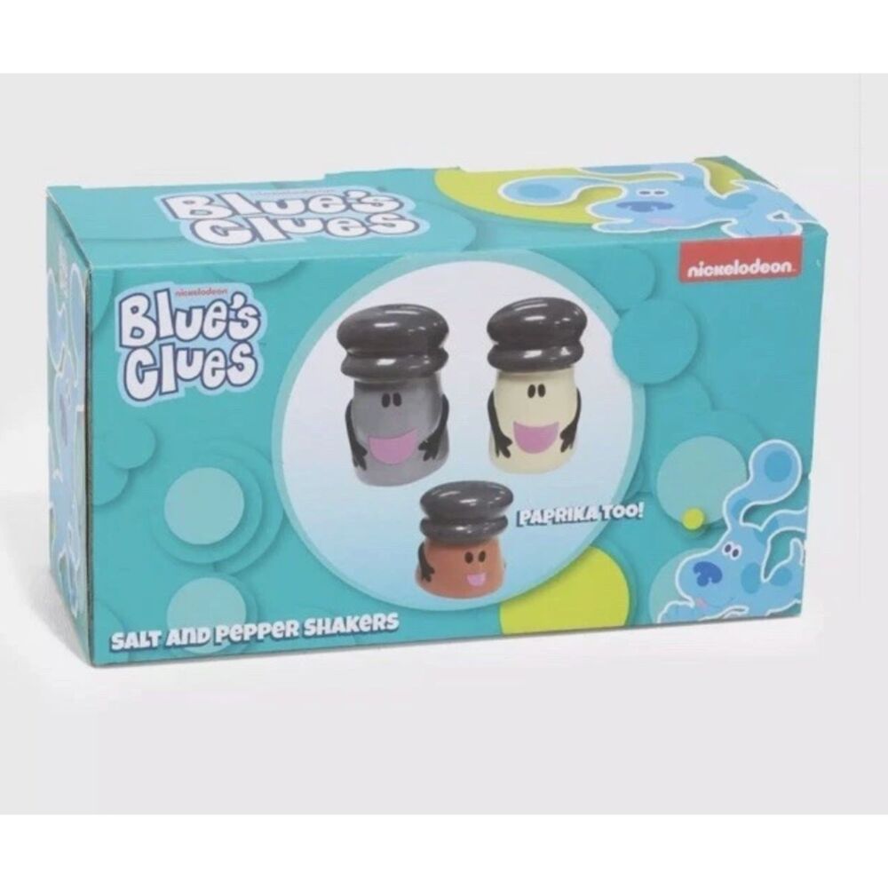 OG RUN Nickelodeon Blue's Clues Blue Ceramic Novelty Salt Pepper Shakers Set 3pc